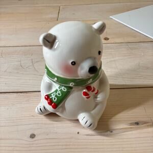 Holiday Time NWT Earthenware Bear 12.1oz Candy Jar